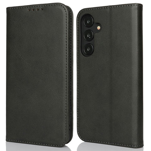 For Samsung Galaxy S25+ Case PU Leather Calf Textured Magnetic Closing Smart Phone Cover
