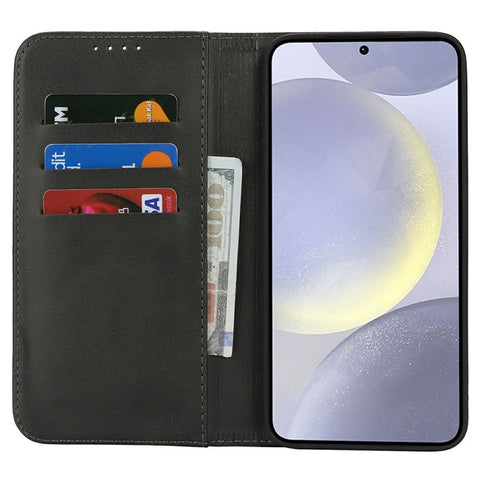 For Samsung Galaxy S25+ Case PU Leather Calf Textured Magnetic Closing Smart Phone Cover
