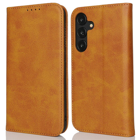 For Samsung Galaxy S25+ Case PU Leather Calf Textured Magnetic Closing Smart Phone Cover