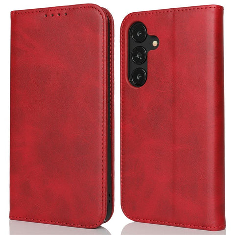 For Samsung Galaxy S25+ Case PU Leather Calf Textured Magnetic Closing Smart Phone Cover