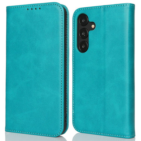 For Samsung Galaxy S25+ Case PU Leather Calf Textured Magnetic Closing Smart Phone Cover
