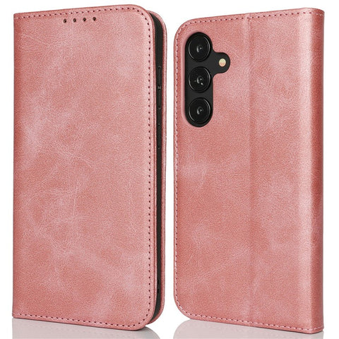 For Samsung Galaxy S25+ Case PU Leather Calf Textured Magnetic Closing Smart Phone Cover