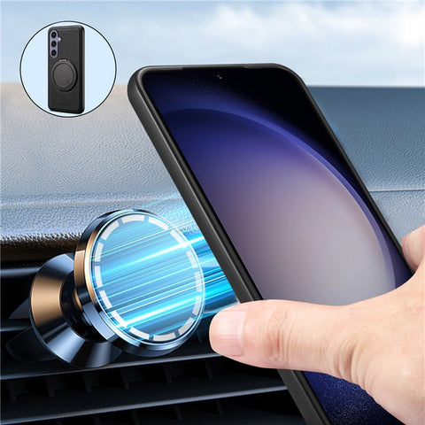 DENIOR A14 For Samsung Galaxy S24+ Magnetic Case Rotary Kickstand Leather PC TPU Phone Cover