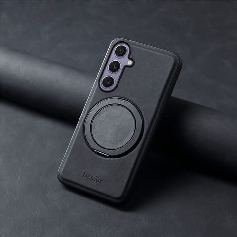 DENIOR A14 For Samsung Galaxy S24+ Magnetic Case Rotary Kickstand Leather PC TPU Phone Cover