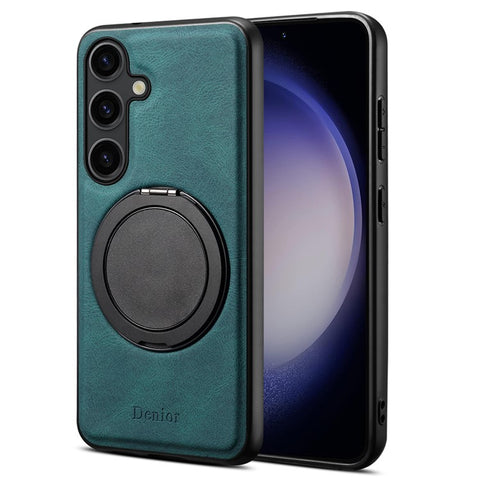 DENIOR A14 For Samsung Galaxy S25 Magnetic Case Rotary Kickstand Leather PC TPU Phone Cover
