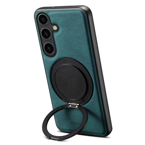 DENIOR A14 For Samsung Galaxy S25 Magnetic Case Rotary Kickstand Leather PC TPU Phone Cover