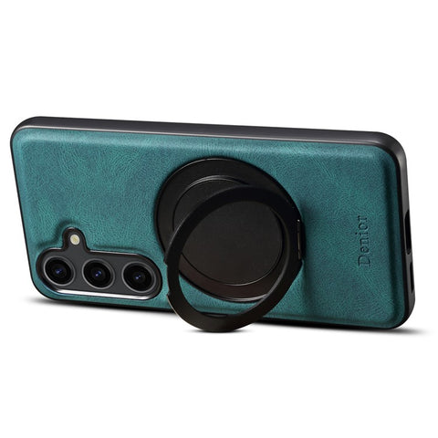 DENIOR A14 For Samsung Galaxy S25 Magnetic Case Rotary Kickstand Leather PC TPU Phone Cover