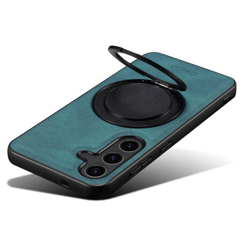 DENIOR A14 For Samsung Galaxy S25 Magnetic Case Rotary Kickstand Leather PC TPU Phone Cover