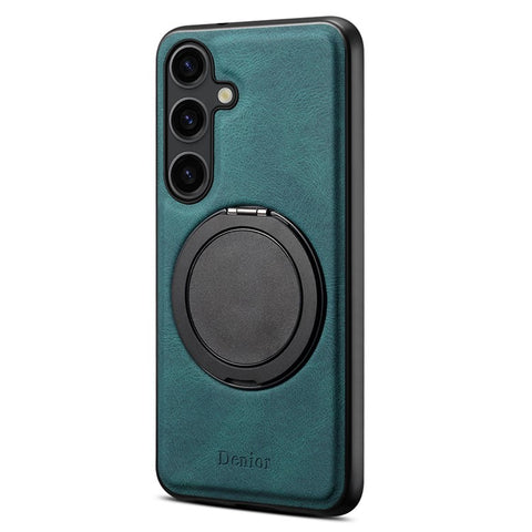 DENIOR A14 For Samsung Galaxy S25 Magnetic Case Rotary Kickstand Leather PC TPU Phone Cover
