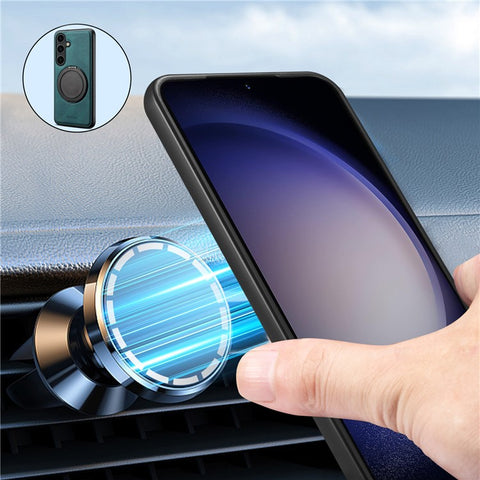 DENIOR A14 For Samsung Galaxy S25 Magnetic Case Rotary Kickstand Leather PC TPU Phone Cover