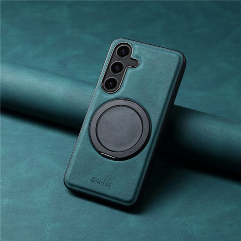 DENIOR A14 For Samsung Galaxy S25 Magnetic Case Rotary Kickstand Leather PC TPU Phone Cover