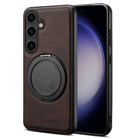 DENIOR A14 For Samsung Galaxy S25 Magnetic Case Rotary Kickstand Leather PC TPU Phone Cover
