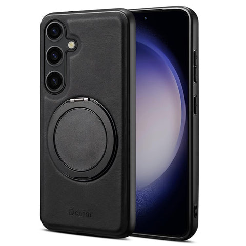 DENIOR A14 For Samsung Galaxy S25 Magnetic Case Rotary Kickstand Leather PC TPU Phone Cover