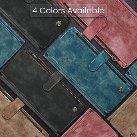 CASEME For Samsung Galaxy S25 Phone Cases with Strap  C30 Zipper Multiple Card Holder PU Leather Cover