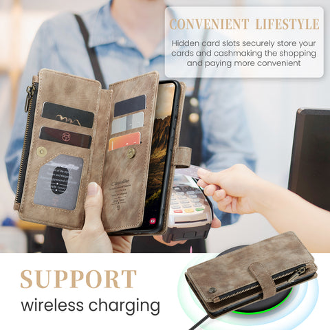 CASEME For Samsung Galaxy S25 Phone Cases with Strap  C30 Zipper Multiple Card Holder PU Leather Cover