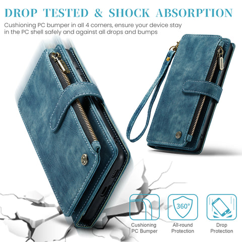 CASEME For Samsung Galaxy S25 Phone Cases with Strap  C30 Zipper Multiple Card Holder PU Leather Cover