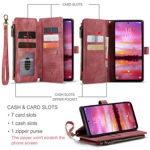 CASEME For Samsung Galaxy S25 Phone Cases with Strap  C30 Zipper Multiple Card Holder PU Leather Cover