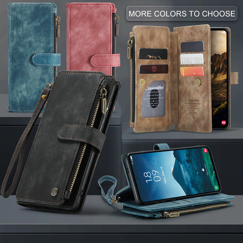 CASEME For Samsung Galaxy S25 Phone Cases with Strap  C30 Zipper Multiple Card Holder PU Leather Cover