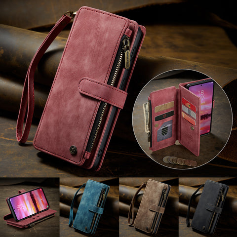 CASEME For Samsung Galaxy S25 Phone Cases with Strap  C30 Zipper Multiple Card Holder PU Leather Cover