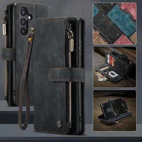 CASEME For Samsung Galaxy S25 Phone Cases with Strap  C30 Zipper Multiple Card Holder PU Leather Cover