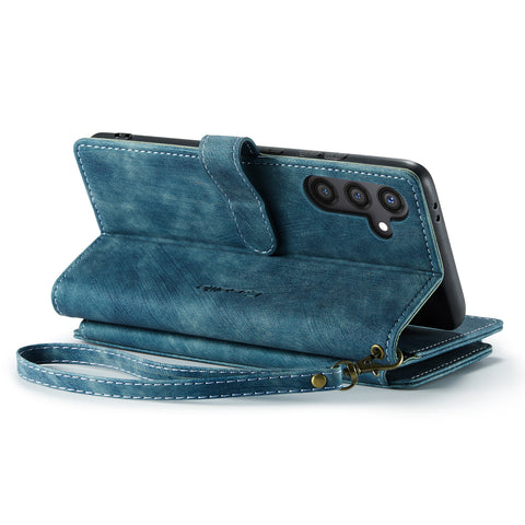 CASEME For Samsung Galaxy S25 Phone Cases with Strap  C30 Zipper Multiple Card Holder PU Leather Cover
