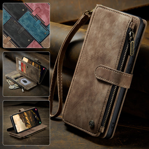 CASEME For Samsung Galaxy S25 Phone Cases with Strap  C30 Zipper Multiple Card Holder PU Leather Cover