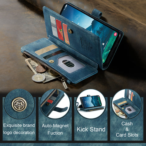 CASEME For Samsung Galaxy S25 Phone Cases with Strap  C30 Zipper Multiple Card Holder PU Leather Cover