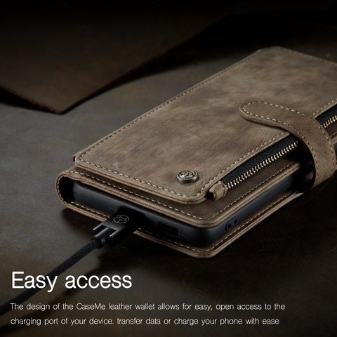 CASEME For Samsung Galaxy S25 Phone Cases with Strap  C30 Zipper Multiple Card Holder PU Leather Cover