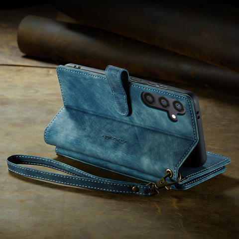 CASEME For Samsung Galaxy S25 Phone Cases with Strap  C30 Zipper Multiple Card Holder PU Leather Cover