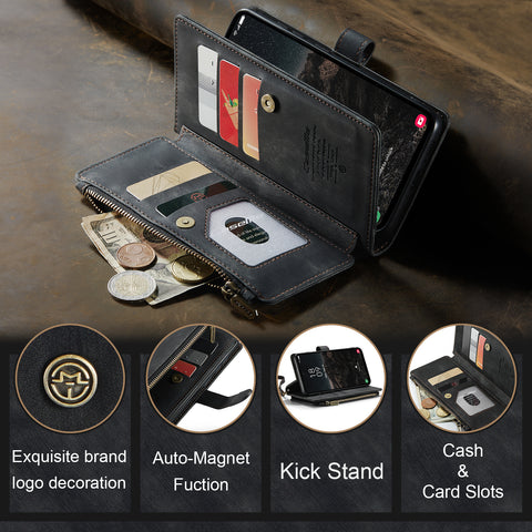 CASEME For Samsung Galaxy S25 Phone Cases with Strap  C30 Zipper Multiple Card Holder PU Leather Cover