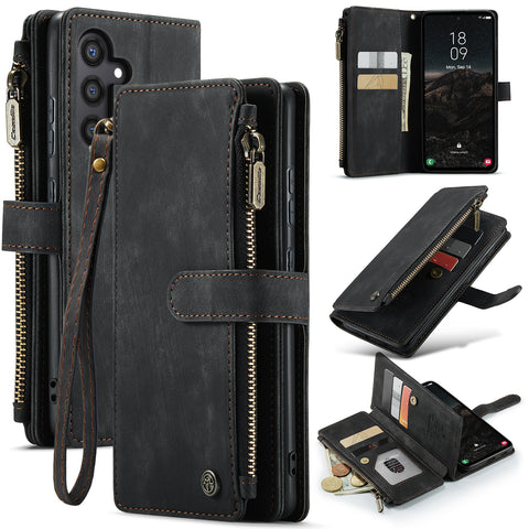 CASEME For Samsung Galaxy S25 Phone Cases with Strap  C30 Zipper Multiple Card Holder PU Leather Cover