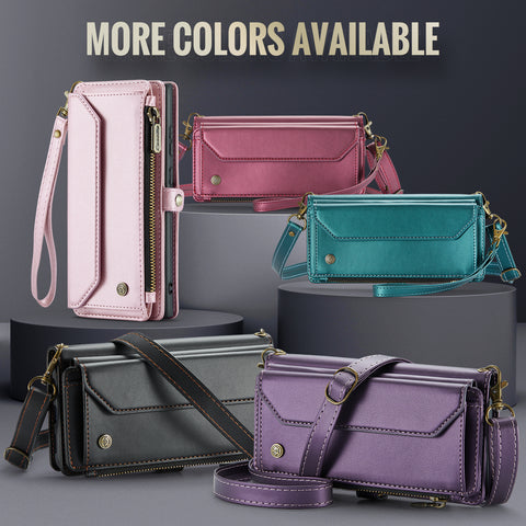 CASEME For Samsung Galaxy S25 Leather Case  C36 Zipper Multiple Card Slots Phone Cover with Straps