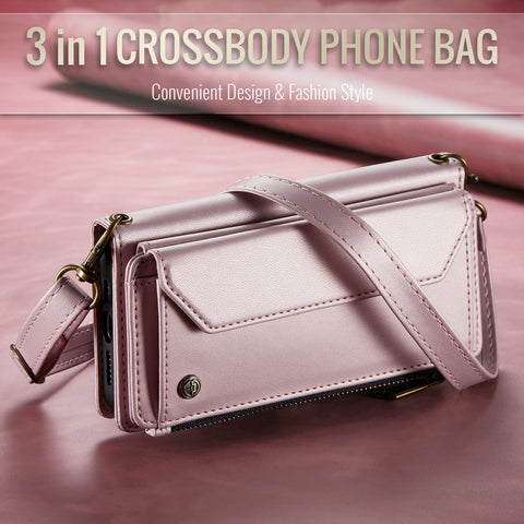 CASEME For Samsung Galaxy S25 Leather Case  C36 Zipper Multiple Card Slots Phone Cover with Straps