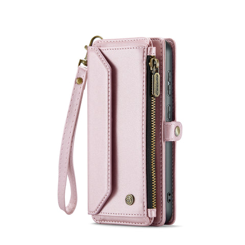 CASEME For Samsung Galaxy S25 Leather Case  C36 Zipper Multiple Card Slots Phone Cover with Straps