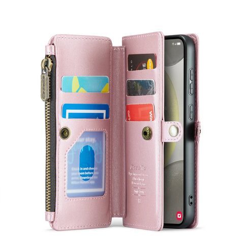 CASEME For Samsung Galaxy S25 Leather Case  C36 Zipper Multiple Card Slots Phone Cover with Straps