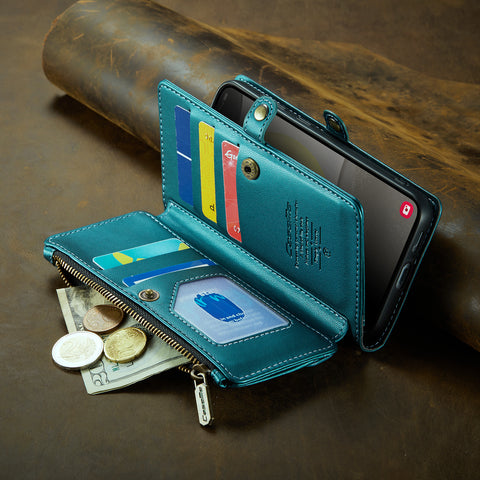 CASEME For Samsung Galaxy S25 Leather Case  C36 Zipper Multiple Card Slots Phone Cover with Straps