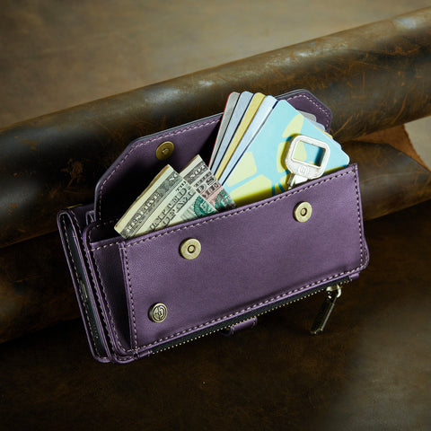 CASEME For Samsung Galaxy S25 Leather Case  C36 Zipper Multiple Card Slots Phone Cover with Straps