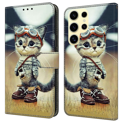 For Samsung Galaxy S24 Ultra Case Pattern Printing Anti-Drop Leather Flip Wallet Phone Cover