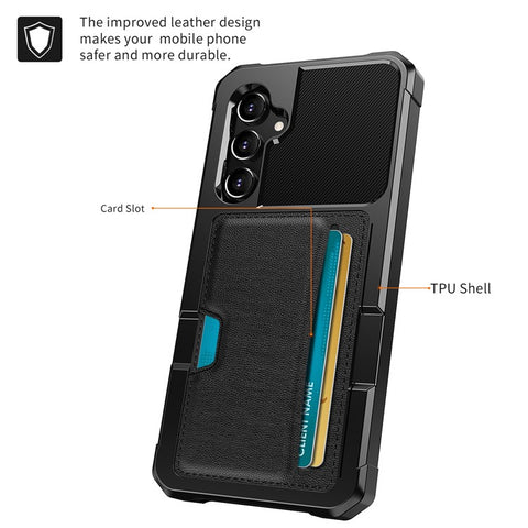 For Samsung Galaxy S25 / S24 Case Card Slot Leather + TPU Defender Phone Cover