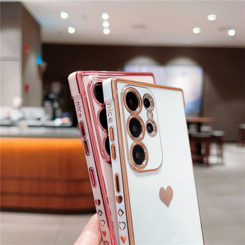 For Samsung Galaxy S24 Ultra Case TPU Phone Back Cover Electroplating Heart Pattern