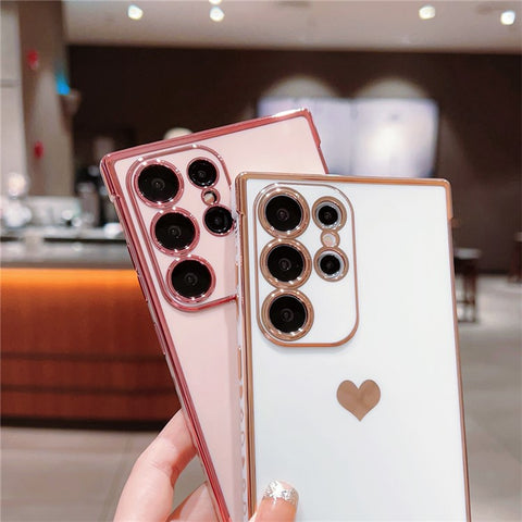 For Samsung Galaxy S24 Ultra Case TPU Phone Back Cover Electroplating Heart Pattern