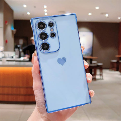 For Samsung Galaxy S24 Ultra Case TPU Phone Back Cover Electroplating Heart Pattern