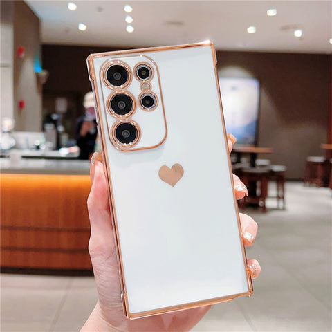 For Samsung Galaxy S24 Ultra Case TPU Phone Back Cover Electroplating Heart Pattern