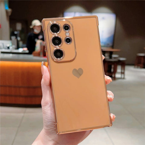 For Samsung Galaxy S24 Ultra Case TPU Phone Back Cover Electroplating Heart Pattern
