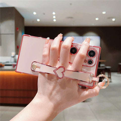 For Samsung Galaxy S24 Ultra Case Electroplated Heart Pattern TPU Phone Back Cover with Wristband Kickstand