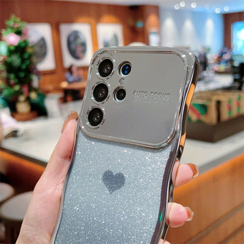 For Samsung Galaxy S24 Ultra Case with Strap Electroplating TPU Phone Cover Love Heart Gradient Glitter