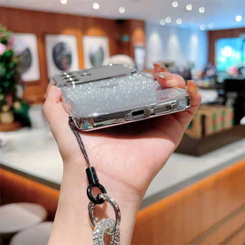 For Samsung Galaxy S24 Ultra Case with Strap Electroplating TPU Phone Cover Love Heart Gradient Glitter