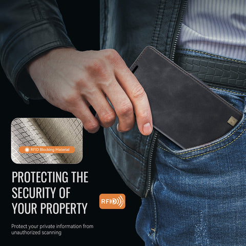 For Samsung Galaxy S21 5G Case AUTSPACE A11 RFID Blocking Retro Leather Cell Phone Wallet Cover