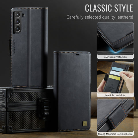 For Samsung Galaxy S21 5G Case AUTSPACE A11 RFID Blocking Retro Leather Cell Phone Wallet Cover