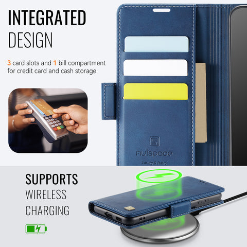 For Samsung Galaxy S22 5G Case AUTSPACE A11 RFID Blocking Retro Leather Cell Phone Wallet Cover